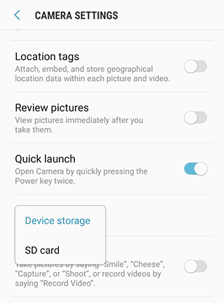 storage settings