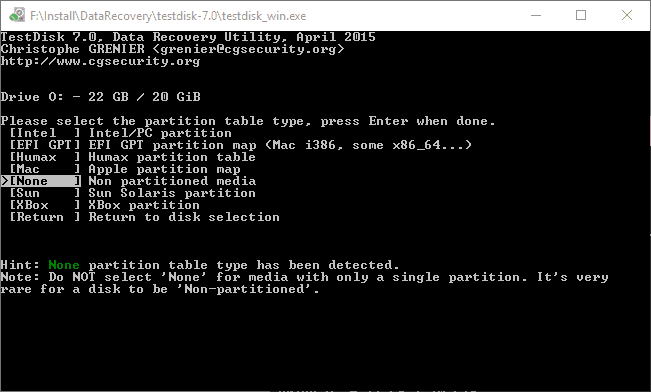 TestDisk interface