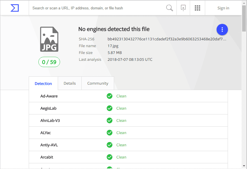 virustotal screenshot