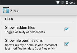 'Show hidden files on Android' settings