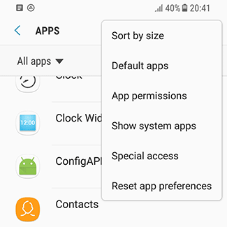 'Show system apps' settings