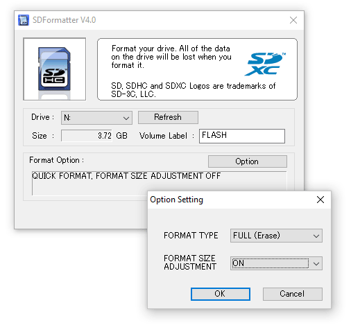 SD Memory Card Formatter app for Windows