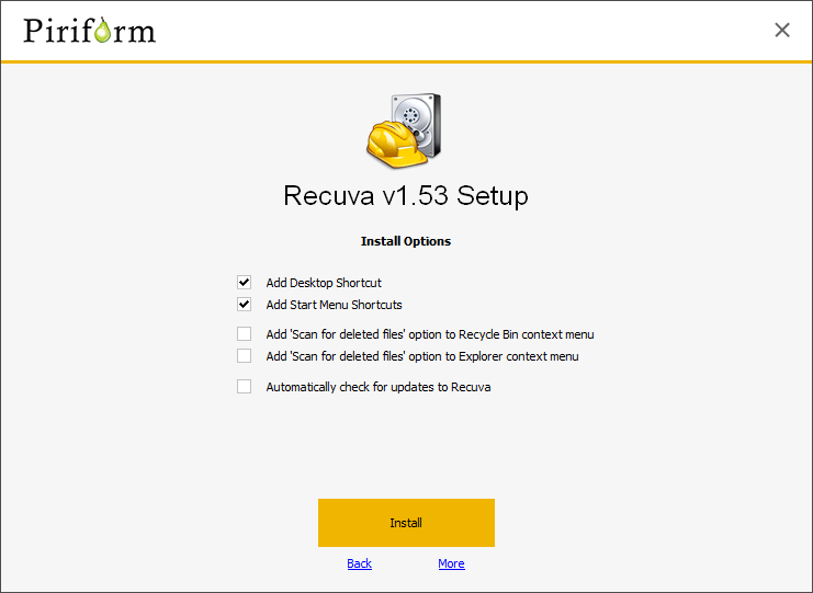 Installing Recuva app on PC