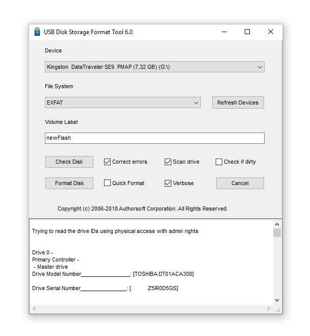 hp usb disk storage format tool window